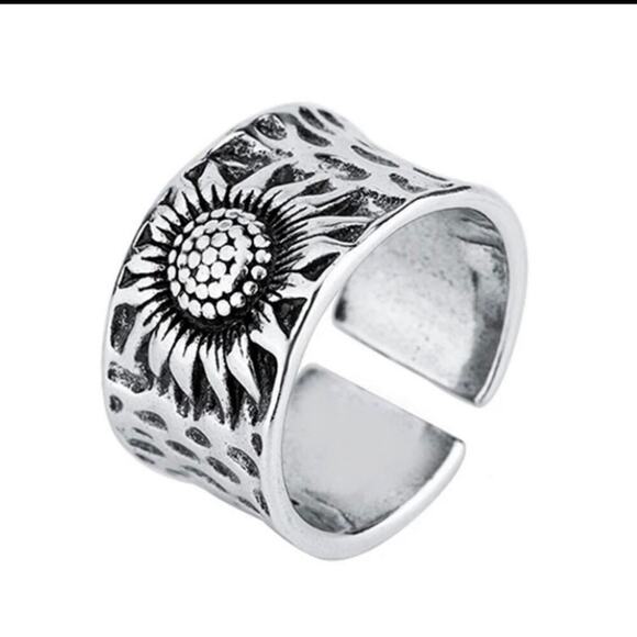 Sterling Silver Sunflower Adjustable Resizable Band Minimalist Ri… - Picture 2 of 5